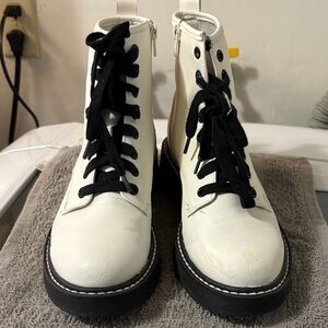 Chic White and Black Combat Boots